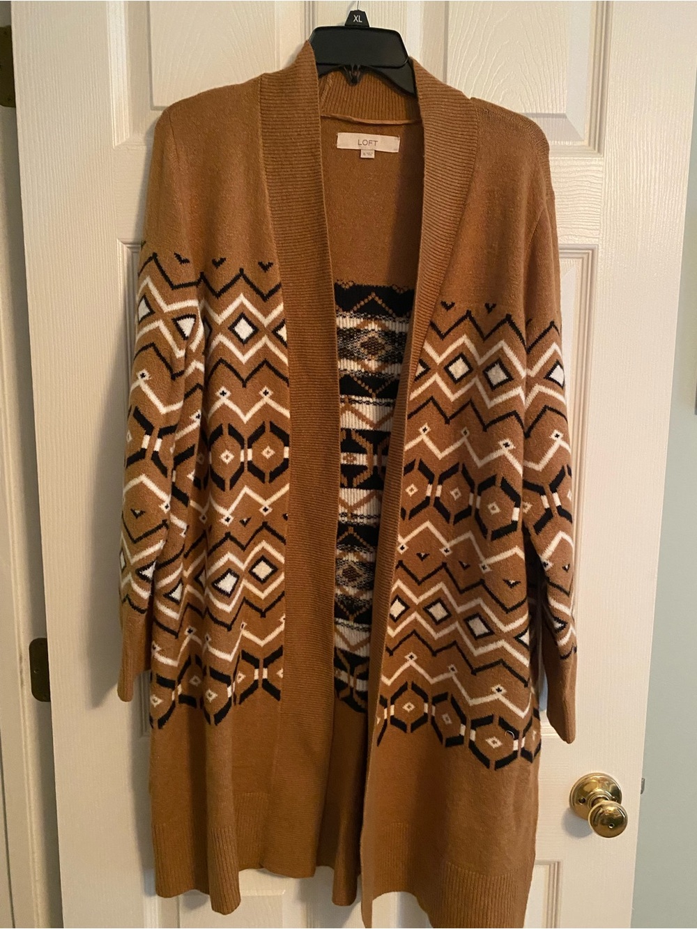 LOFT Camel Fair Isle Open-Front Cardigan